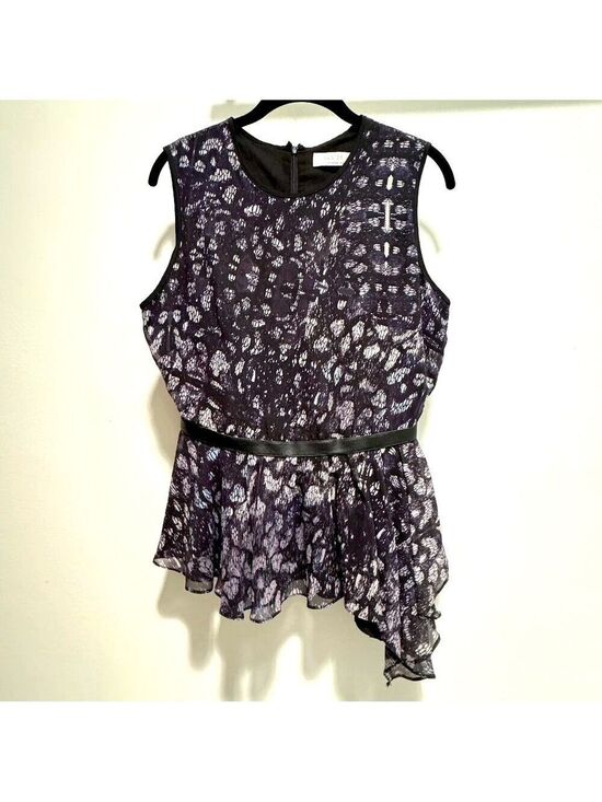 HUNTER BELL Tops - Hunter Bell Sleeveless Peplum, 100% Silk & Leather Trim, Size 8